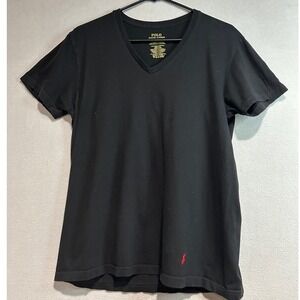 Polo Ralph Lauren V-Neck T-Shirt Mens Medium Black Classic Fit Red Pony Logo